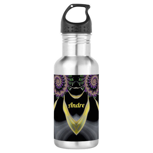 ANDRE ~CUTE GLOSSY! ~Purple Green Black Yellow 3D~ Stainless Steel Water Bottle (Front)