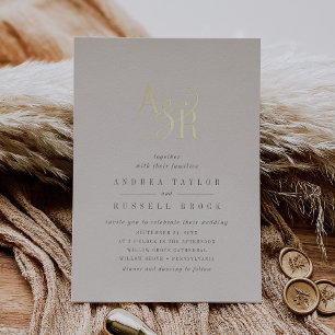 ANDREA Beige and Gold Foil Formal Elegant Wedding Invitation