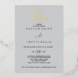 ANDREA Black, White & Gold Formal Elegant Wedding  Foil Invitation
