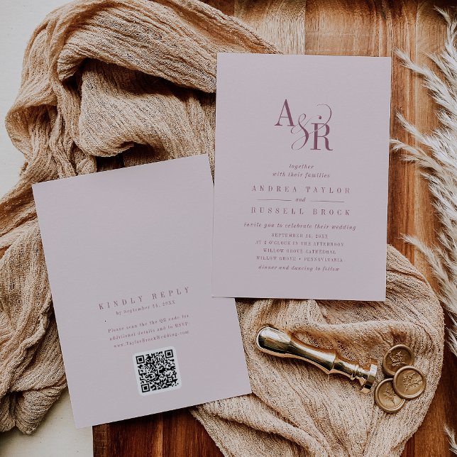 ANDREA Burgundy and Blush QR Code Elegant Wedding Invitation (ANDREA Burgundy and Blush QR Code Elegant Wedding Invitation)