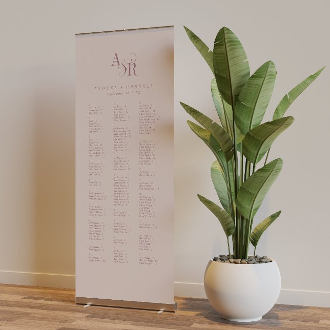 ANDREA Burgundy Blush Modern Wedding Seating Chart Retractable Banner (ANDREA Burgundy Blush Modern Wedding Seating Chart Retractable Banner)