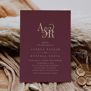 ANDREA Burgundy Gold Foil Formal Elegant Wedding Invitation