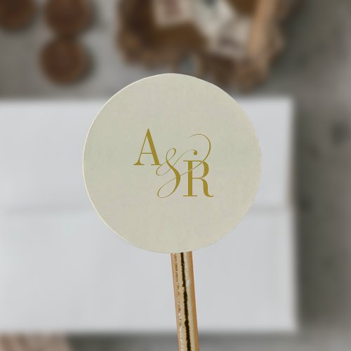 ANDREA Butter Yellow Simple Wedding Monogram Classic Round Sticker