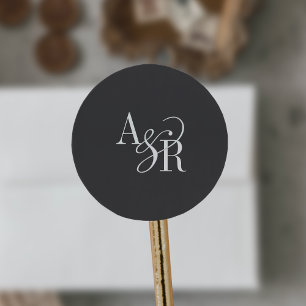 ANDREA Classic Gray Dark Academia Wedding Monogram Round Sticker