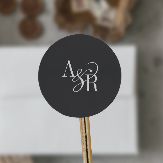 ANDREA Classic Gray Dark Academia Wedding Monogram Round Sticker (ANDREA Classic Gray Dark Academia Wedding Monogram Classic Round Sticker)