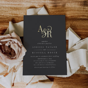 ANDREA Dark Gray White Gold Elegant Luxury Wedding Foil Invitation