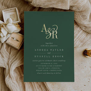 ANDREA Dark Green Gold Foil Formal Elegant Wedding Invitation