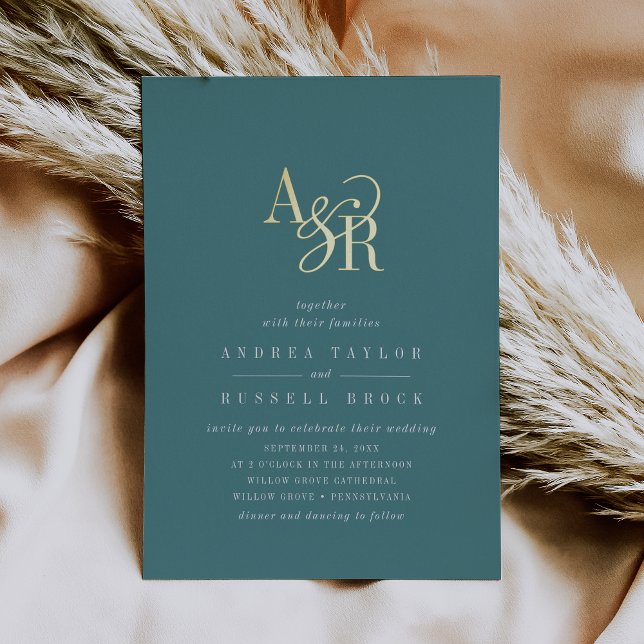 ANDREA Dark Teal Gold Foil Formal Elegant Wedding Foil Invitation (ANDREA Dark Teal Gold Foil Formal Elegant Wedding Foil Invitation)