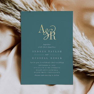 ANDREA Dark Teal Gold Foil Formal Elegant Wedding Invitation