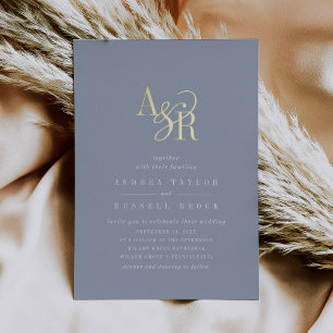 ANDREA Dusty Blue Gold Foil Formal Elegant Wedding Invitation