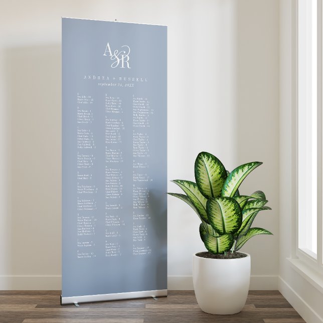 ANDREA Dusty Blue Modern Wedding Seating Chart Retractable Banner (ANDREA Dusty Blue Modern Wedding Seating Chart Retractable Banner)
