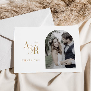 ANDREA Flat Simple Gold Boho Minimal Photo Wedding Thank You Card