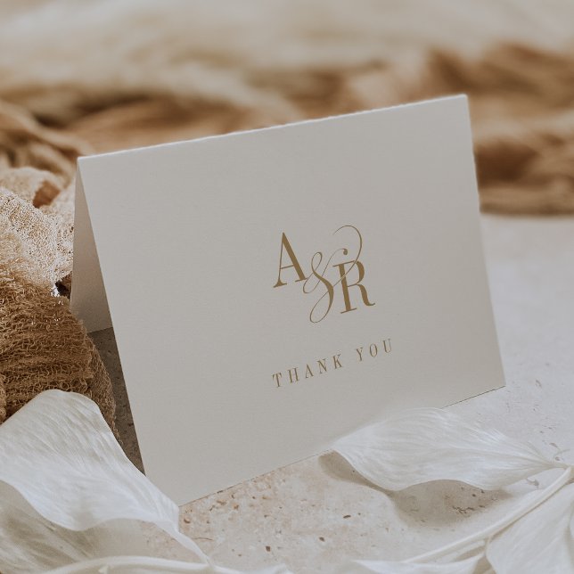 ANDREA Folded Boho Gold Initials Monogram Wedding Thank You Card (ANDREA Folded Boho Gold Initials Monogram Wedding Thank You Card)