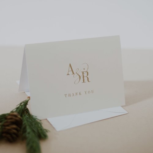 ANDREA Folded Formal Gold Cream Modern Wedding Thank You Card