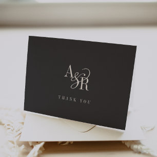 ANDREA Folded Minimal Dark Gray Modern Wedding Thank You Card
