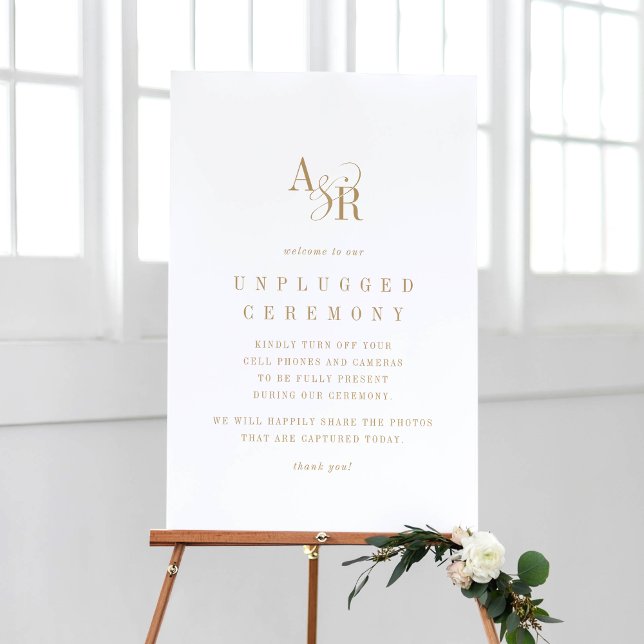 ANDREA Formal Gold Wedding Unplugged Ceremony Sign (ANDREA Formal Gold Wedding Unplugged Ceremony Sign)