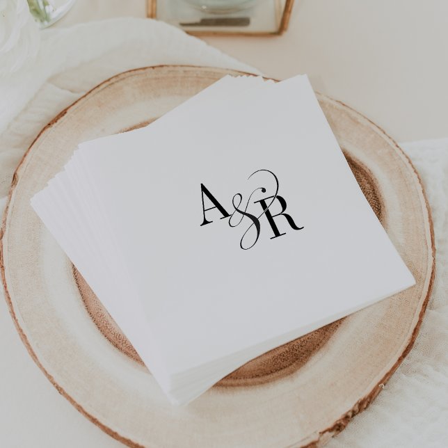 ANDREA Formal Minimal White Black Elegant Wedding Napkins (ANDREA Formal Minimal White Black Elegant Wedding Napkins)