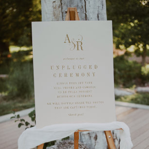 ANDREA Gold Cream Wedding Unplugged Ceremony Sign