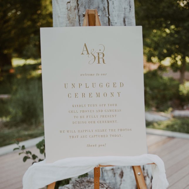 ANDREA Gold Cream Wedding Unplugged Ceremony Sign (ANDREA Gold Cream Wedding Unplugged Ceremony Sign)