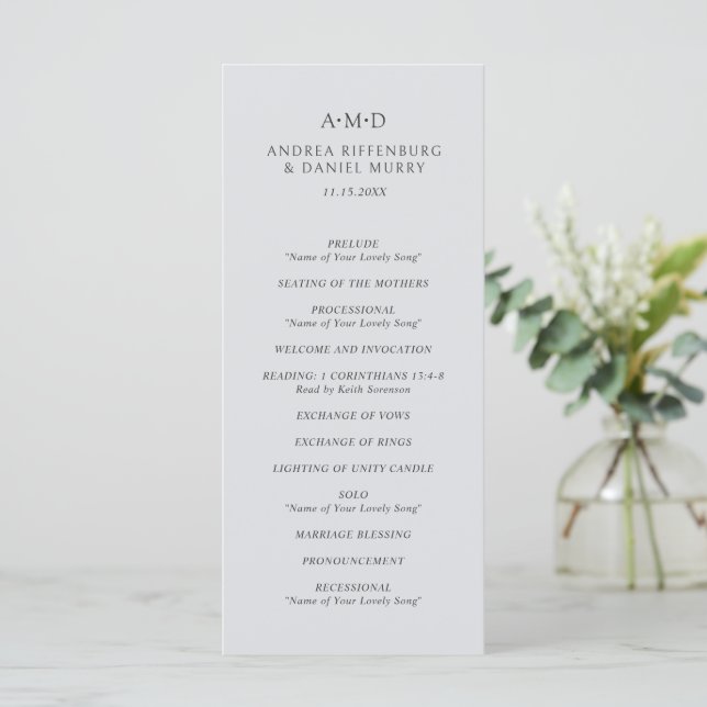 Andrea Gray Elegant Wedding Program (Standing Front)