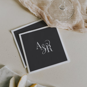 ANDREA Initials Monogram Dark Gray Minimal Wedding Napkins