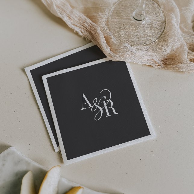 ANDREA Initials Monogram Dark Gray Minimal Wedding Napkins (ANDREA Initials Monogram Dark Gray Minimal Wedding Napkins)