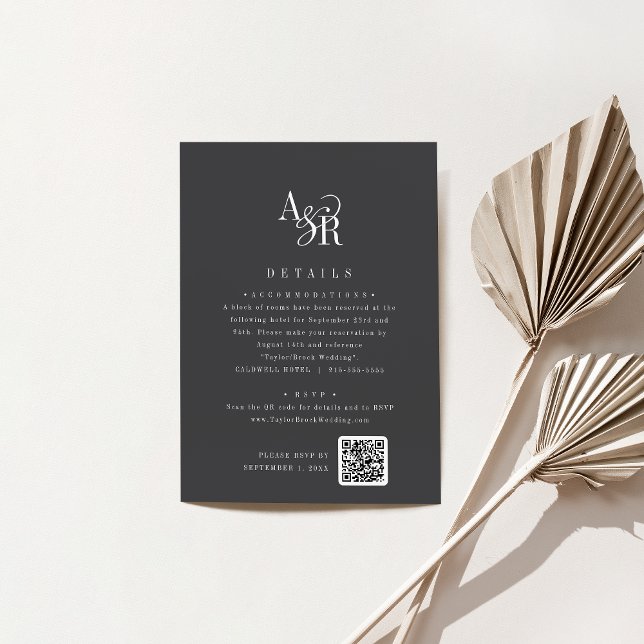 ANDREA Initials Monogram Dark Gray Wedding Details Enclosure Card (ANDREA Initials Monogram Dark Gray Wedding Details Enclosure Card)
