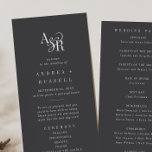 ANDREA Minimal Bold Modern Moody Dark Gray Wedding Program<br><div class="desc">This minimal bold modern moody dark gray wedding program from the Andrea Collection is perfect for a modern wedding. The dark and elegant design features a fancy script monogram in gray and white with a unique moody feel. Include the names of the couple, the wedding date and location, thank you...</div>