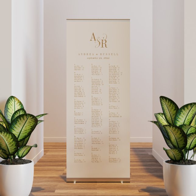 ANDREA Minimalist Gold Cream Wedding Seating Chart Retractable Banner (ANDREA Minimalist Gold Cream Wedding Seating Chart Retractable Banner)