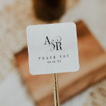 ANDREA Minimalist Unique Modern Wedding Thank You Square Sticker<br><div class="desc">These minimalist unique modern wedding thank you stickers from the Andrea Collection are perfect for a modern wedding reception. The classic and elegant design features a fancy bold monogram in black and white with a unique industrial feel. Personalize the sticker labels your wedding date. These stickers can be used for...</div>