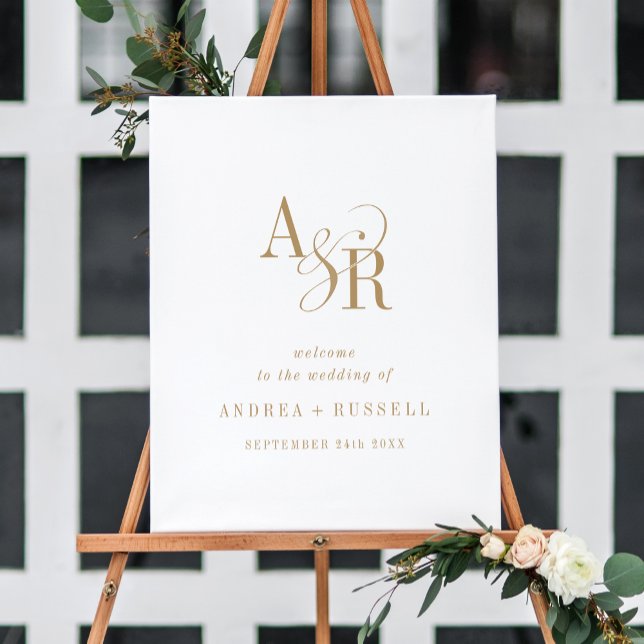 ANDREA Monogram Gold Simple Wedding Welcome Sign (ANDREA Monogram Gold Simple Wedding Welcome Sign)