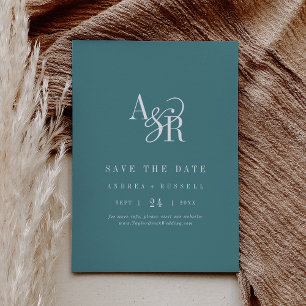 ANDREA Monogram Simple Dark Teal Minimal Wedding Save The Date