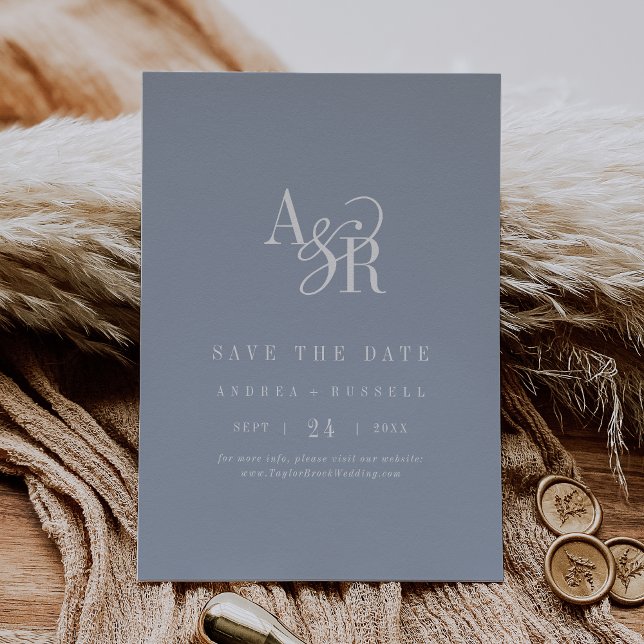 ANDREA Monogram Simple Dusty Blue Minimal Wedding Save The Date (ANDREA Monogram Simple Dusty Blue Minimal Wedding Save The Date)