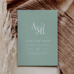 ANDREA Monogram Simple Sage Green Minimal Wedding Save The Date