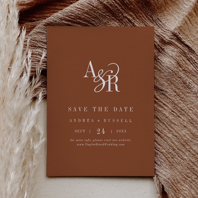 ANDREA Monogram Simple Terracotta Minimal Wedding Save The Date (ANDREA Monogram Simple Terracotta Minimal Wedding Save The Date)