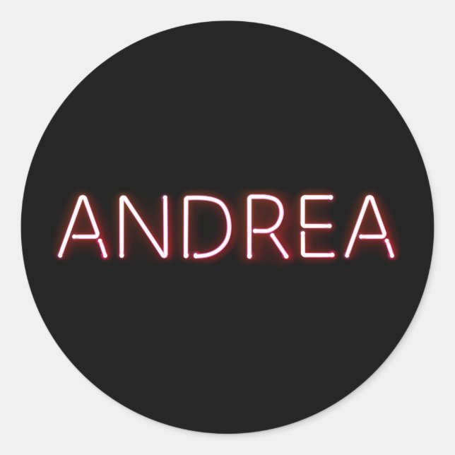 Andrea Name in Glowing Neon Lights Classic Round Sticker (Front)