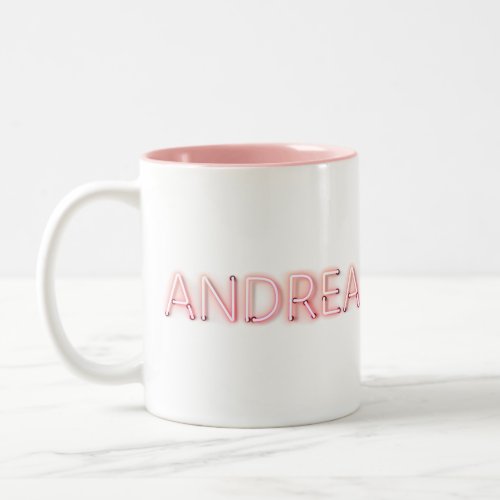 Andrea Name in Glowing Neon Lights Two_Tone Coffee Mug
