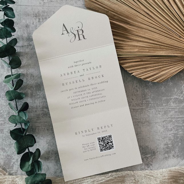 ANDREA QR Code Beige Simple Minimal Wedding All In One Invitation (ANDREA QR Code Beige Simple Minimal Wedding All In One Invitation)