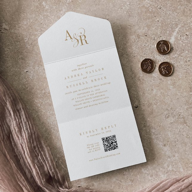 ANDREA QR Code Elegant Formal Gold Classic Wedding All In One Invitation (ANDREA QR Code Elegant Formal Gold Classic Wedding All In One Invitation)