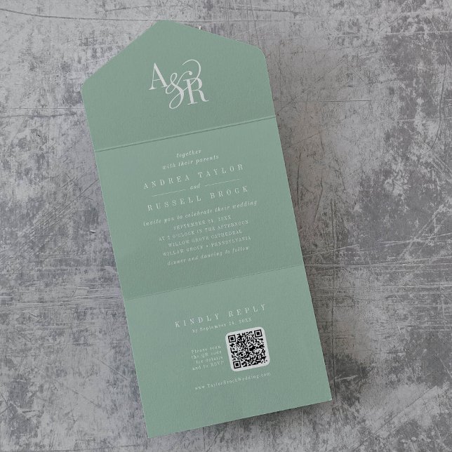 ANDREA QR Code Sage Green Simple Minimal Wedding All In One Invitation (ANDREA QR Code Sage Green Simple Minimal Wedding All In One Invitation)