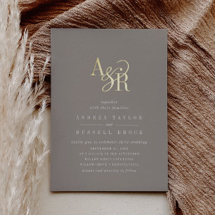 ANDREA Rustic Taupe Gold Foil Elegant Wedding Invitation