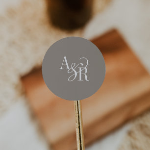 ANDREA Rustic Taupe Modern Simple Wedding Monogram Classic Round Sticker