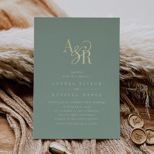 ANDREA Sage Green Gold Foil Formal Elegant Wedding Invitation