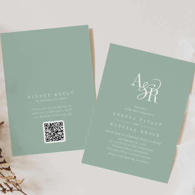 ANDREA Sage Green QR Code Classic Elegant Wedding Invitation (ANDREA Sage Green QR Code Classic Elegant Wedding Invitation)