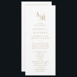 ANDREA Simple Gold Minimal Elegant Formal Wedding Program<br><div class="desc">This simple gold minimal elegant formal wedding program from the Andrea Collection is perfect for a modern wedding. The timeless and elegant design features a fancy script monogram in gold and white with a unique industrial feel. Include the names of the couple, the wedding date and location, thank you message,...</div>