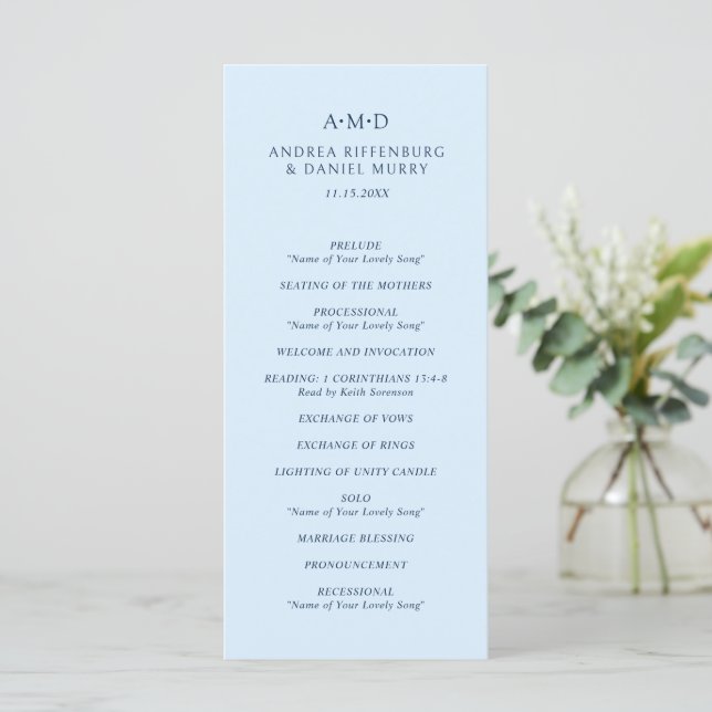 Andrea Sky Blue Elegant Wedding Program (Standing Front)