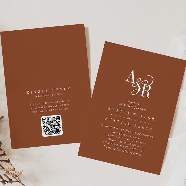 ANDREA Terracotta QR Code Boho Elegant Wedding Invitation (ANDREA Terracotta QR Code Boho Elegant Wedding Invitation)