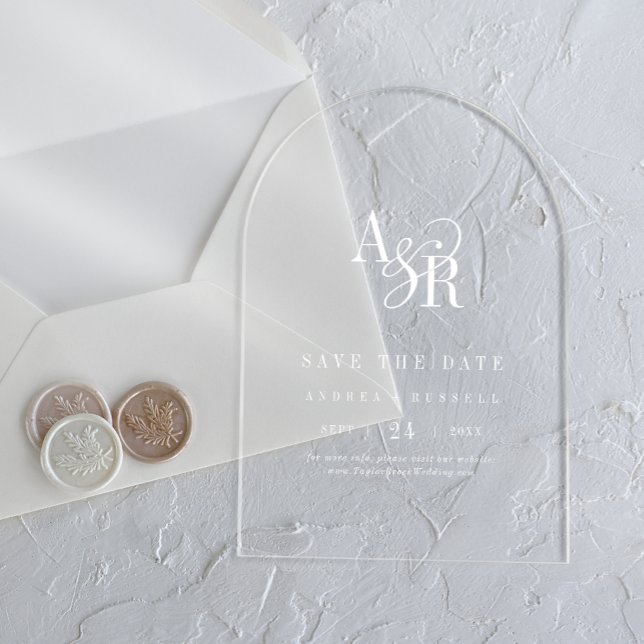 ANDREA White Arch Modern Wedding Save the Date (ANDREA White Arch Modern Wedding Save the Date Acrylic Invitations)