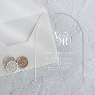 ANDREA White Arch Modern Wedding Save the Date Acrylic Invitations