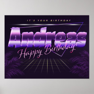 Andreas Name First Name lilac retro poster birthda